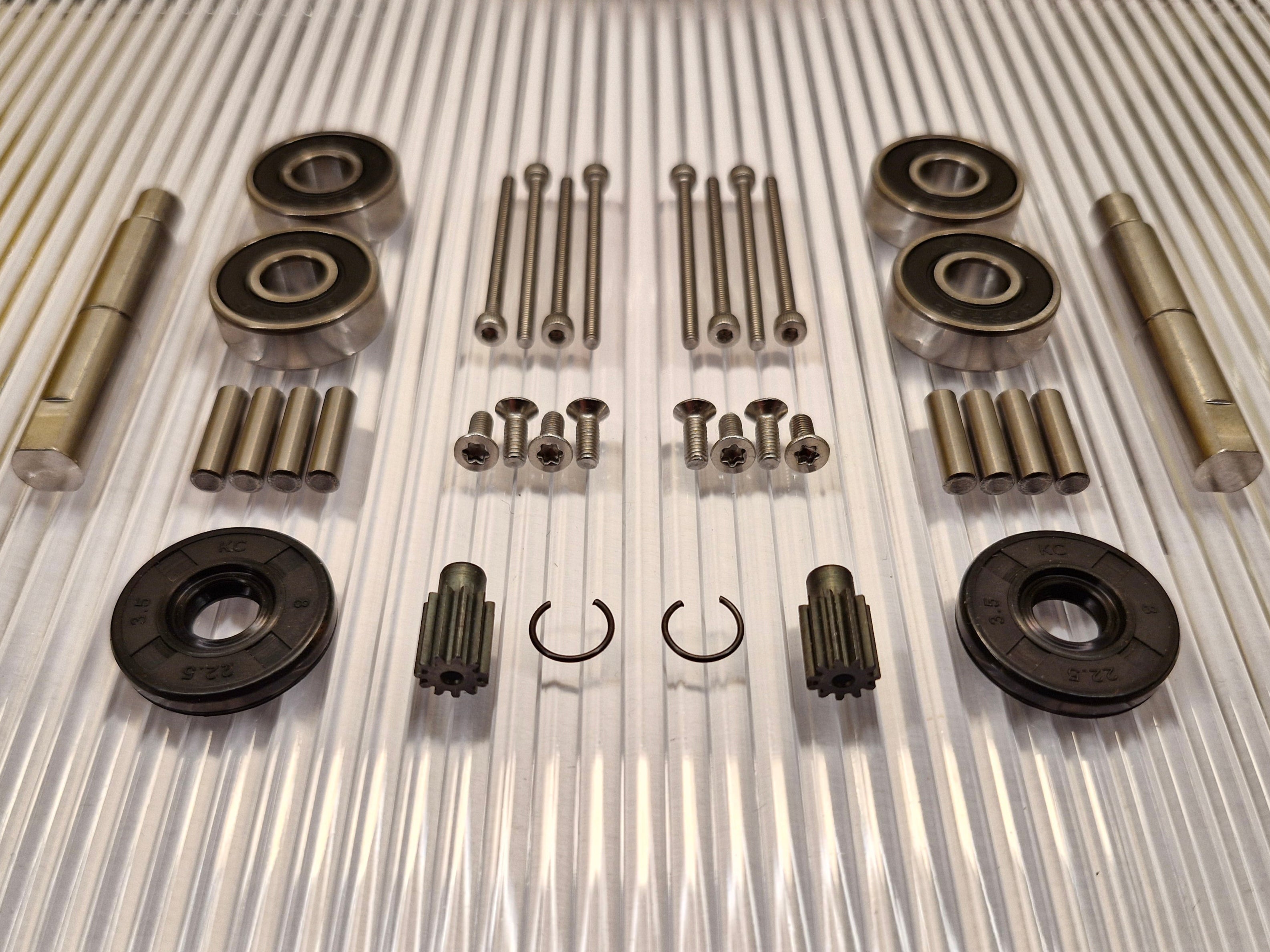 Reparatieset voor wielmotoren van de modellen 420, 430X, 440, 450X, 520 en 550 (2020 en nieuwer) met roestvrijstalen assen.